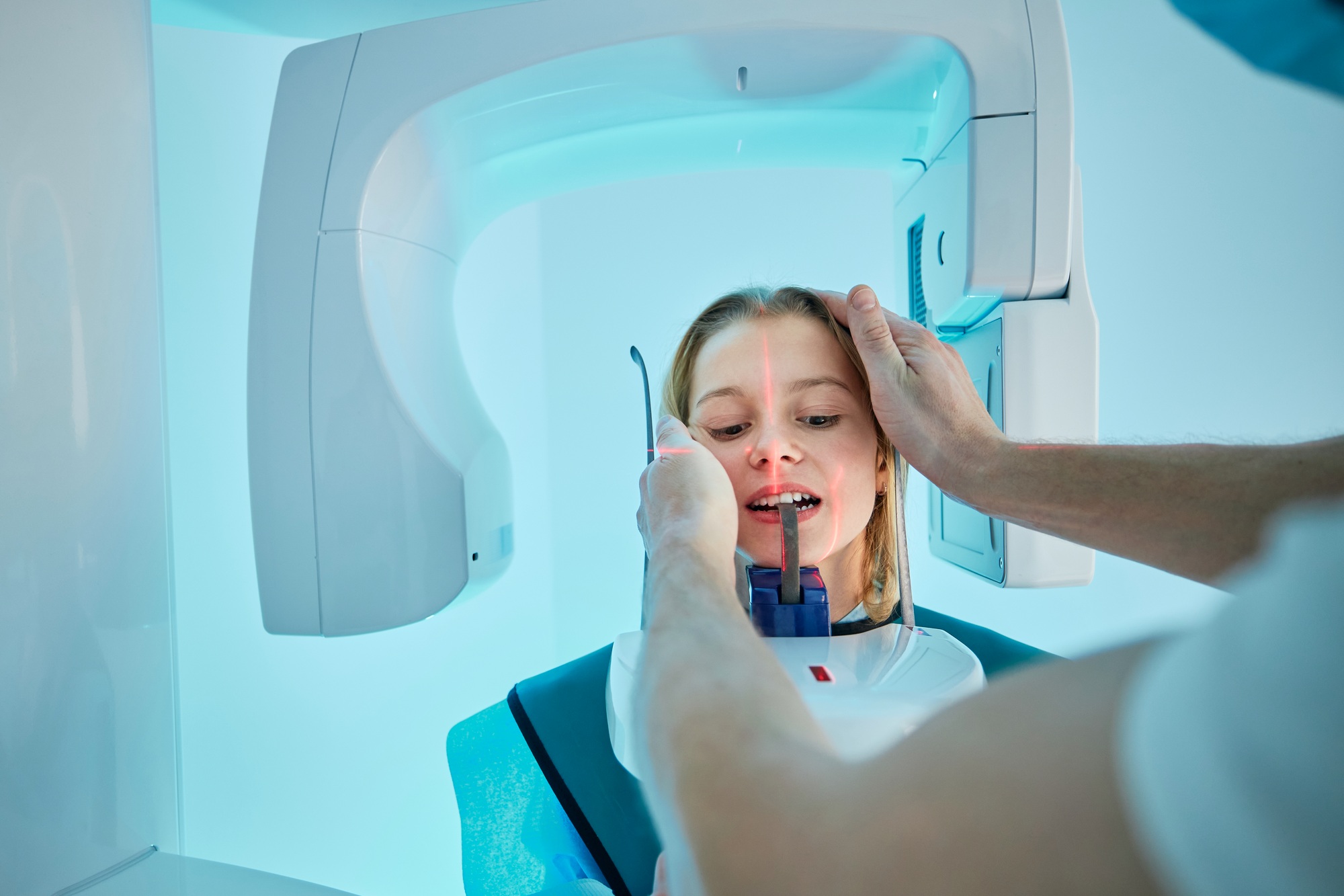 Girl getting x-ray of teeth