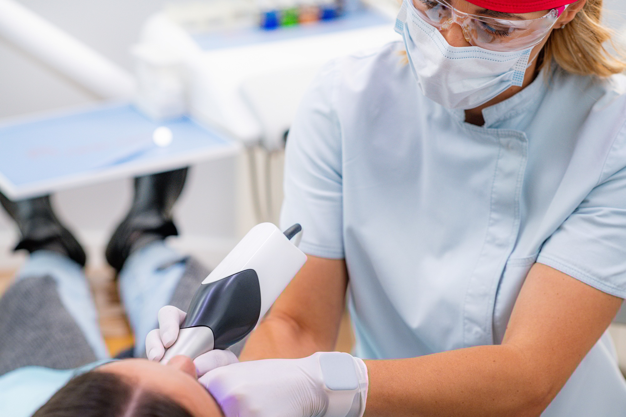 Prosthetic Dentistry. Scanning Teeth with Dental Camera. 3d Camera in Tooth Reconstruction Procedure